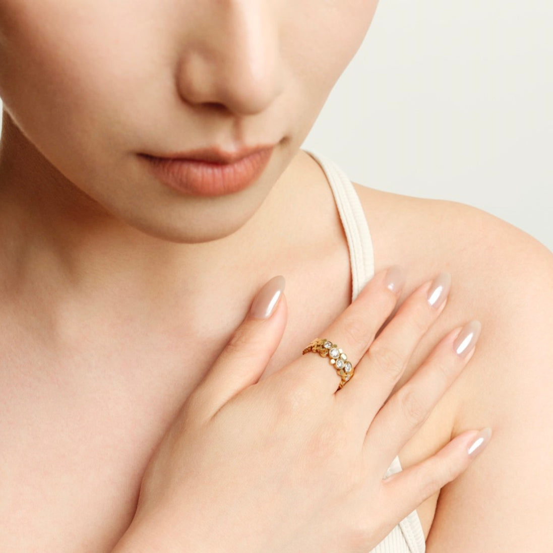 ORBITÉ Wide Geometric Band Ring 18K Gold Lab-Grown Diamond